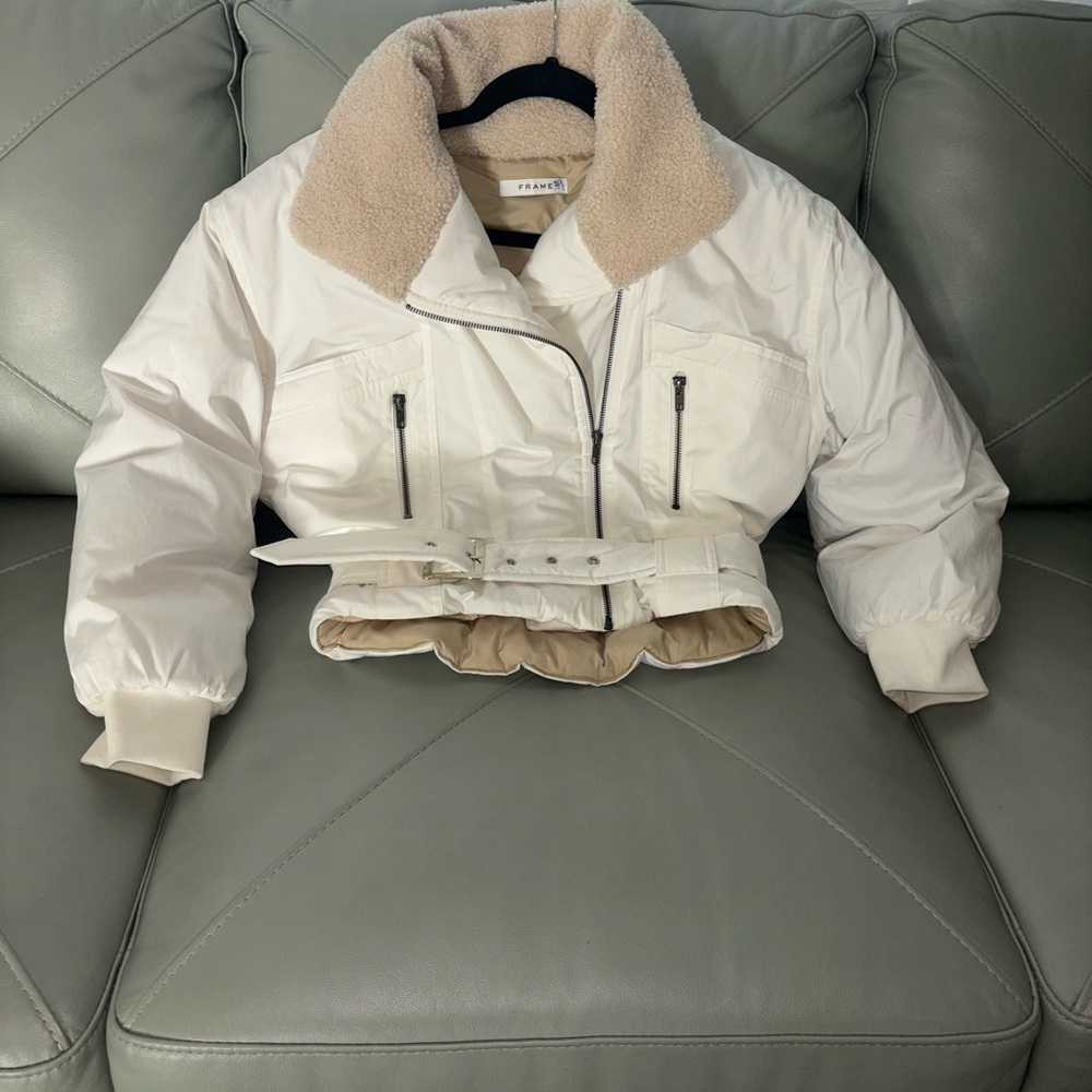 Frame Denim White and Tan Puffer Jacket